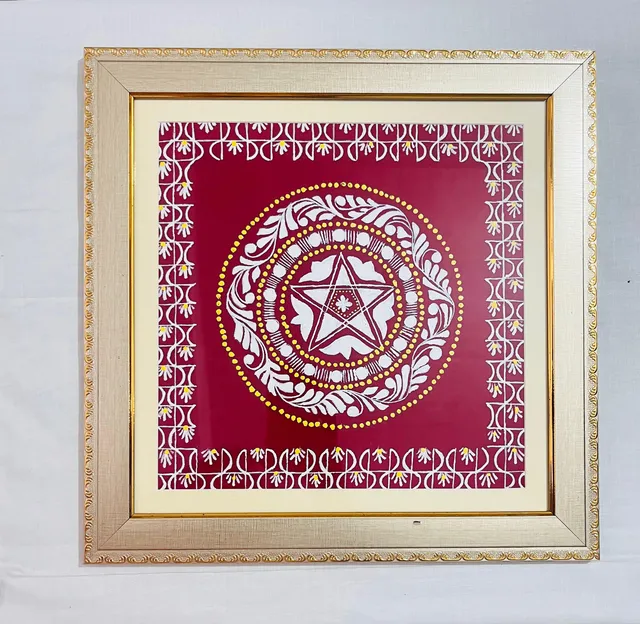 Crimson rosette — A geometric rosette within delicate circular and square borders